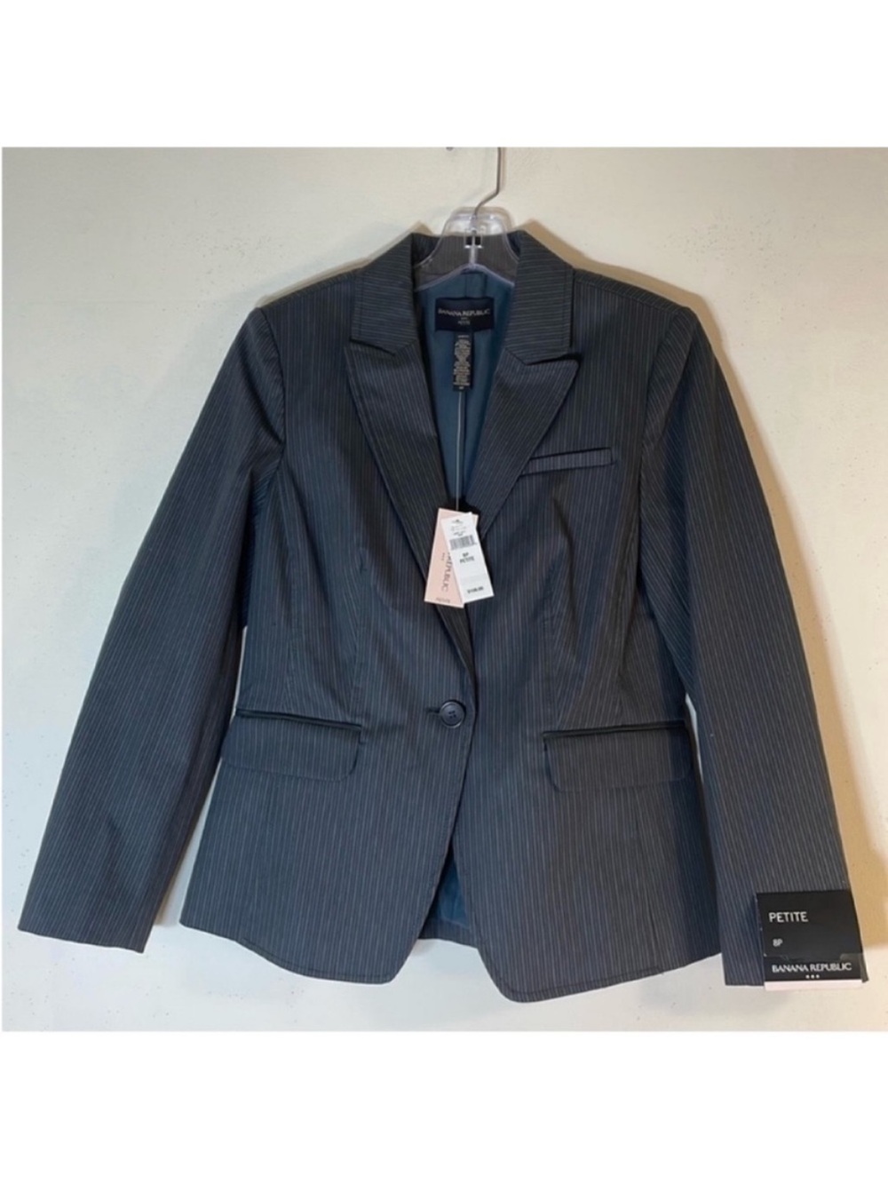 Banana Republic Petite Pinstripe Navy Gray Blazer